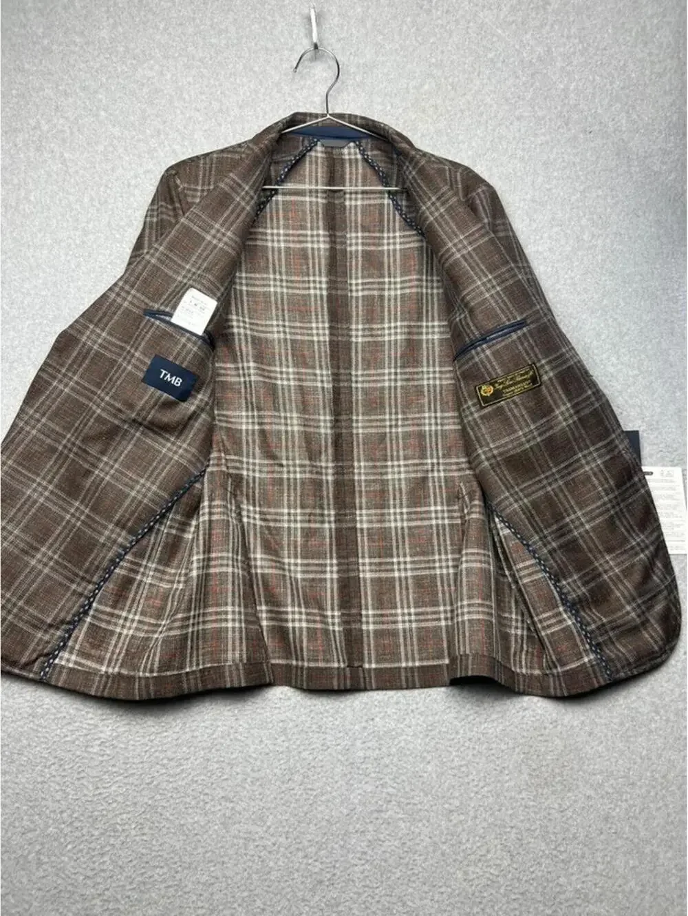 TMB Loro Piana Plaid Unstructure Tasmaniang Wool Silk Linen Blazer US 42/EU 52